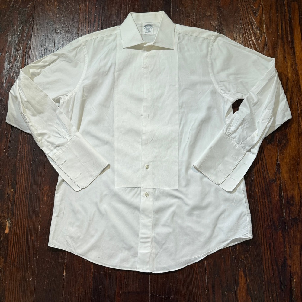 Brooks Brothers Tuxedo Shirt Mens 16.5-33 White Regent Fit Bib Front French Cuff